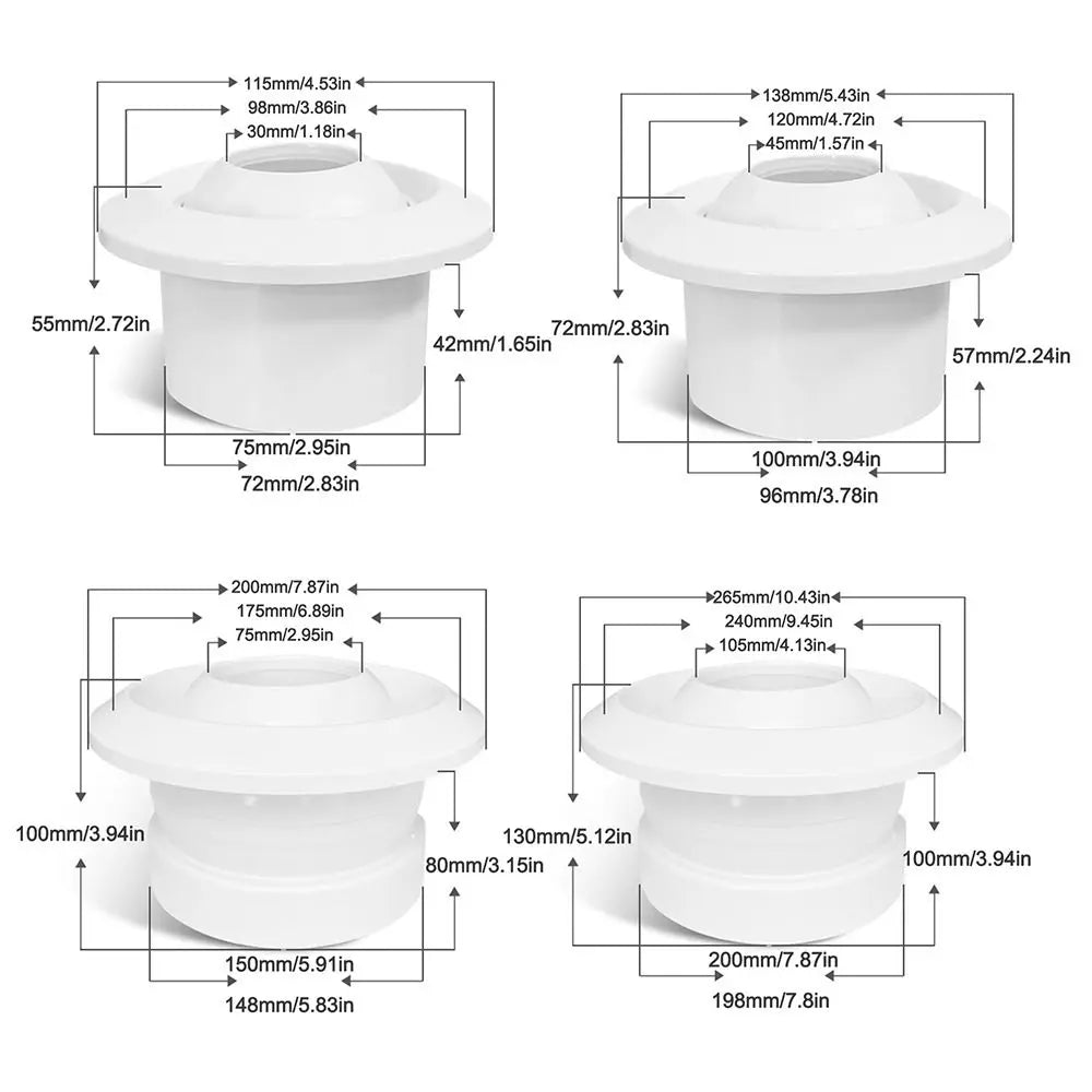 ABS Air Conditioning Exhaust Vents Adjustable Round Ventilation Nozzles 75/100/150/200mm Circular Jet Vents