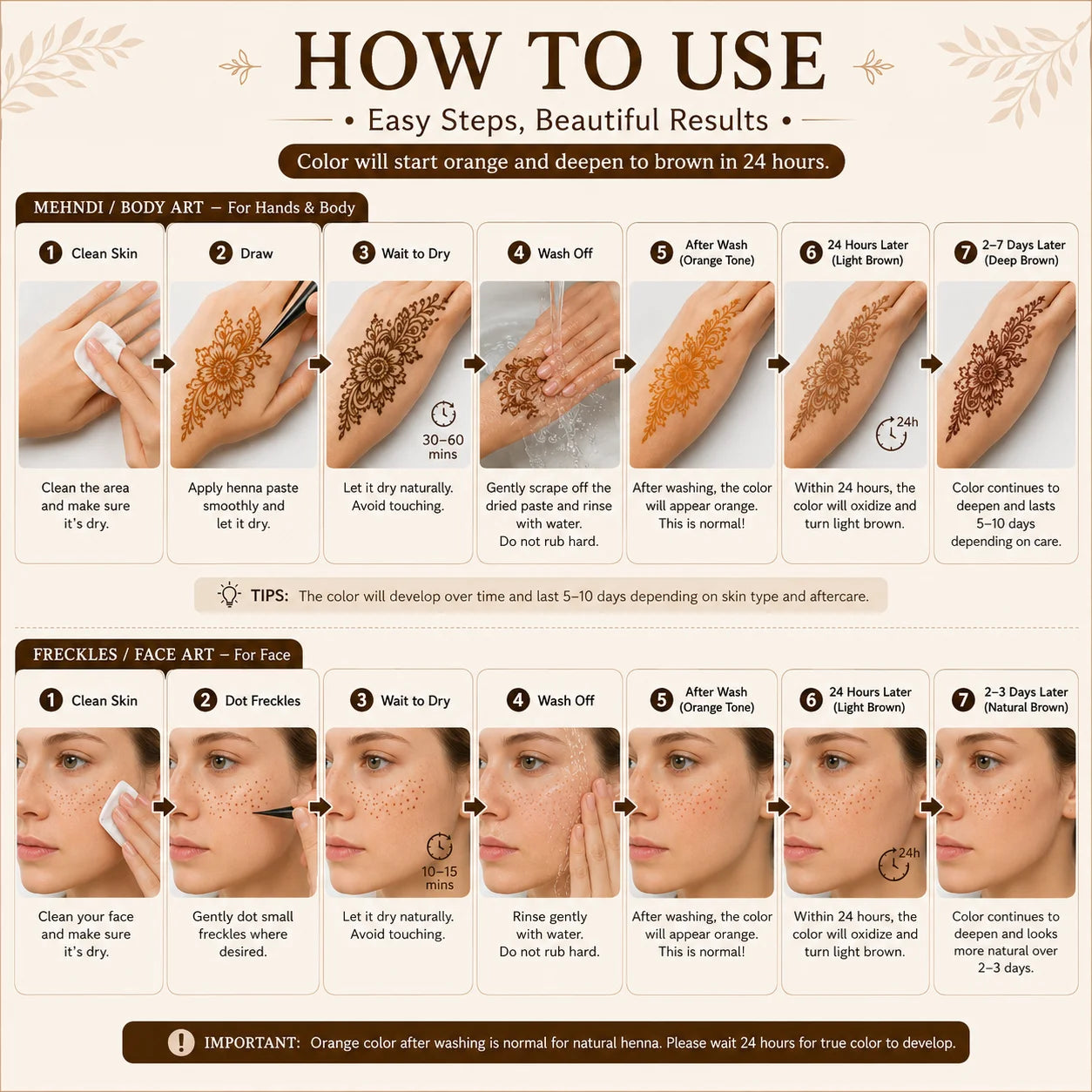 GOLECHA Brown Henna Temporary Tattoo Paste 30g Mehndi Henna Cone For Faux Freckles Hand Drawing Natural Brown Skin Stain