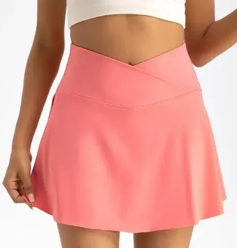 Sexy Gym Tennis Skirt Woman Summer Skinny Stretch Activewear Running Pockets Skirt Compression High Waist Shorts 2024