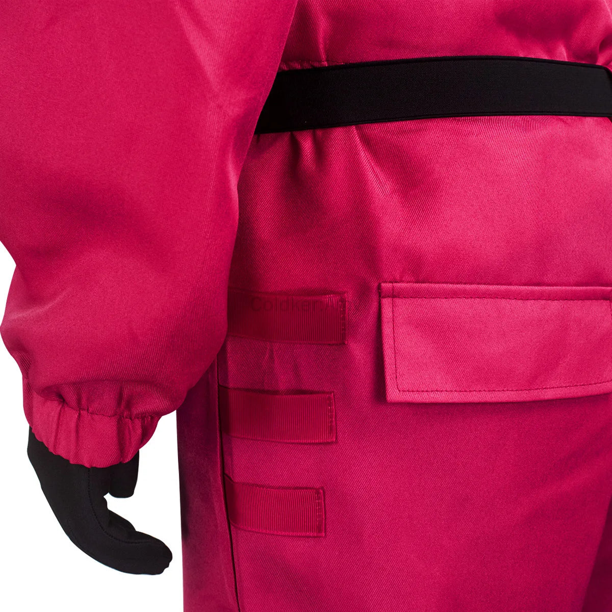 Halloween Cosplay Outfit TV Game Adult Kids Pink Red Jumpsuit Costume Set with Gloves Suspenders Role Play Party Wear for Boys