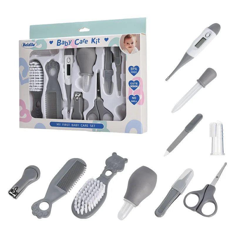 Baby Care Kit Kid Multi-functional Nail Clipper Comb Hair Thermometer Grooming Brush Kit Scissors Baby Health Care Set  Newborn
