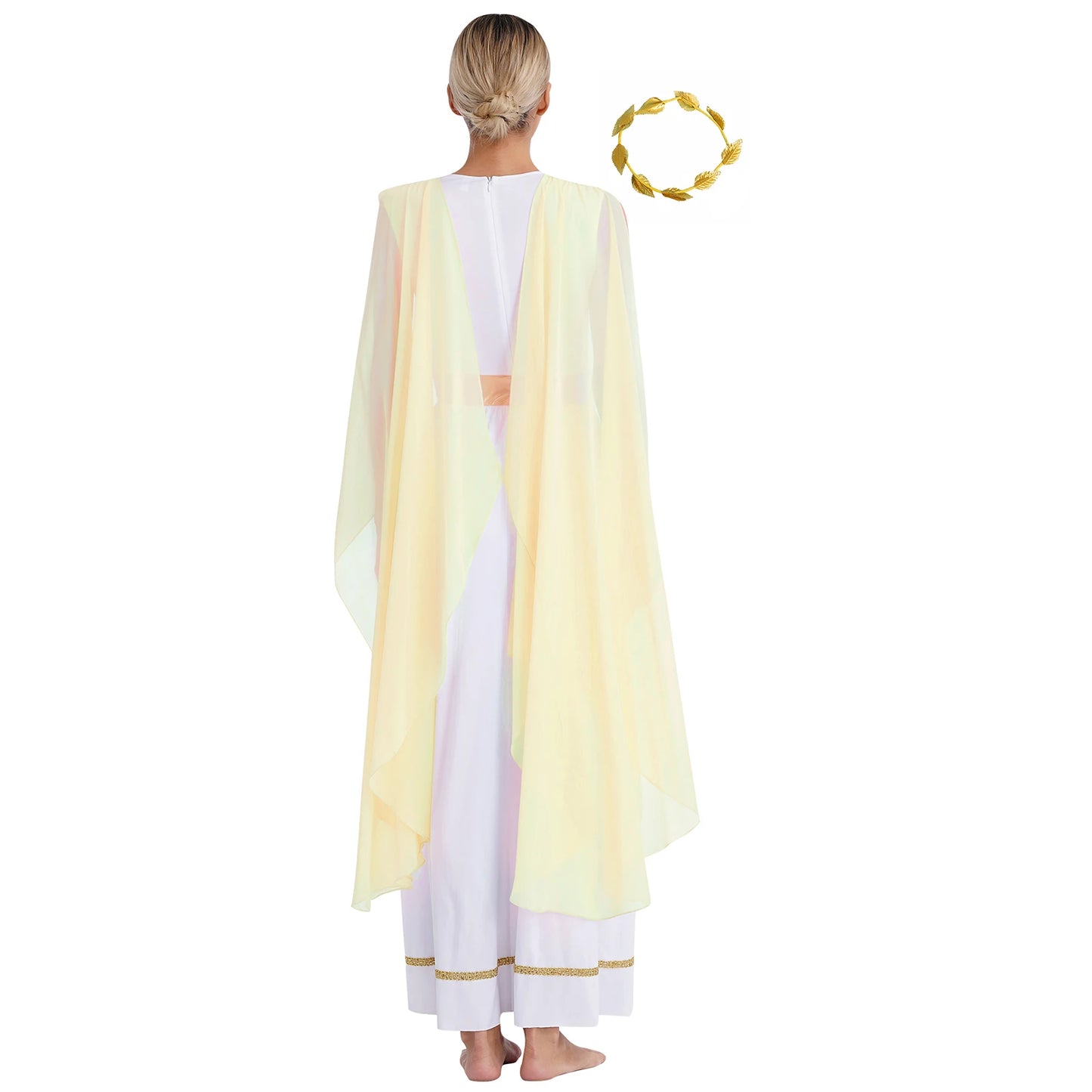 Womens Halloween Greek Beauty Carnival Cosplay Party Costumes Gold Leaves Garland Headwear And Cap Sleeve Ancient Toga Dress