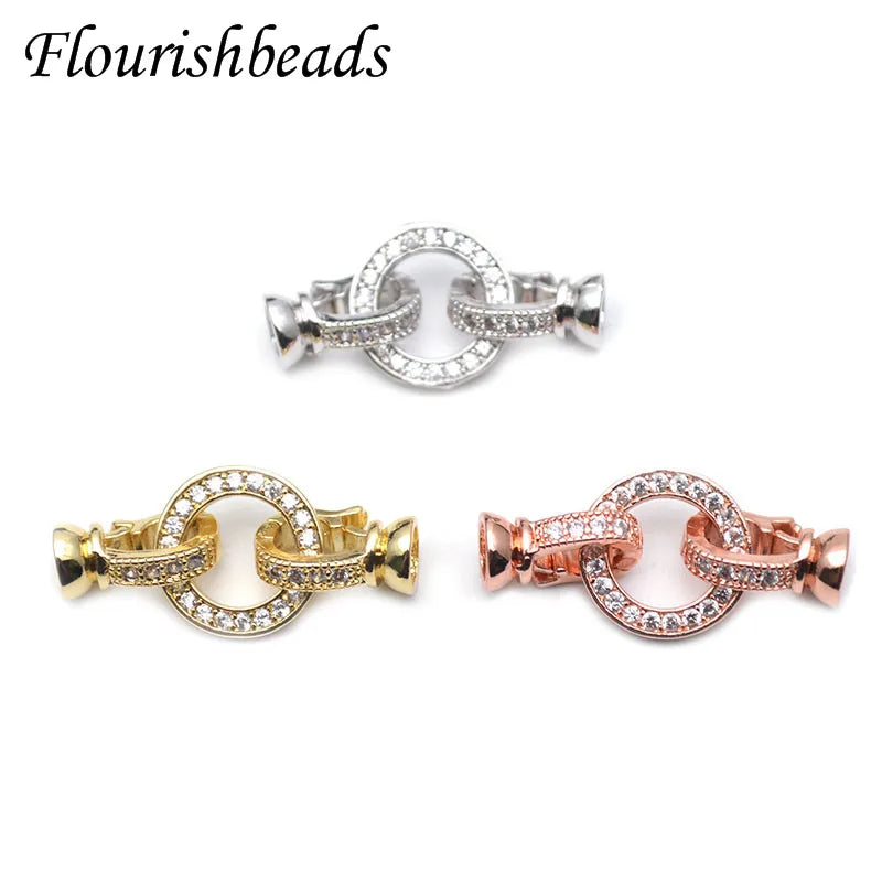 High Quality Round Charm in Center Necklace Clasps Zircon CZ Beads Paved Fashion Jewelry Findings Links 10pc/lot