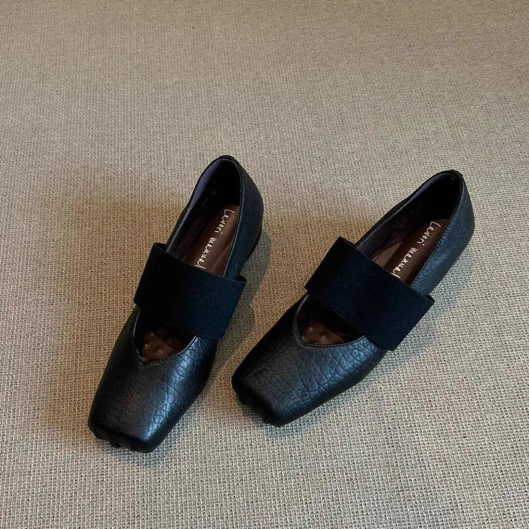 Luxury Shoes Women2026 New Leather Square Toe Elastic Band Mary Jane Women's Shallow Toe Flat Single Shoe Shoes for Women