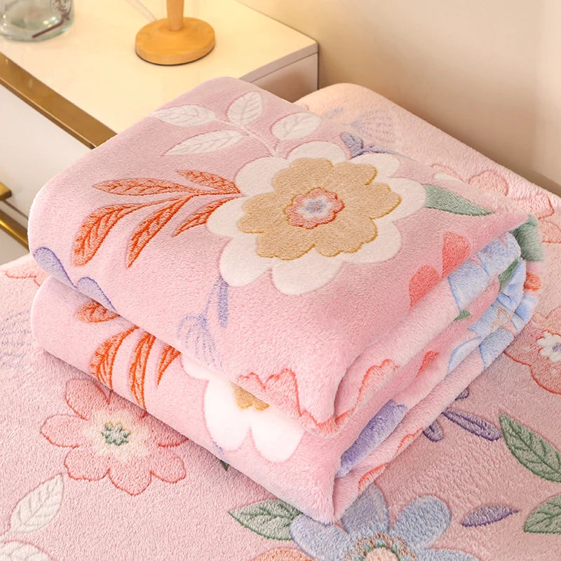 1pc Floral Style Warm Bedspread Fleece Blanket Plaid Travel Shawl Sofa Nap Blanket Home Bedsheet Manta 70X100cm Suitable For Pet
