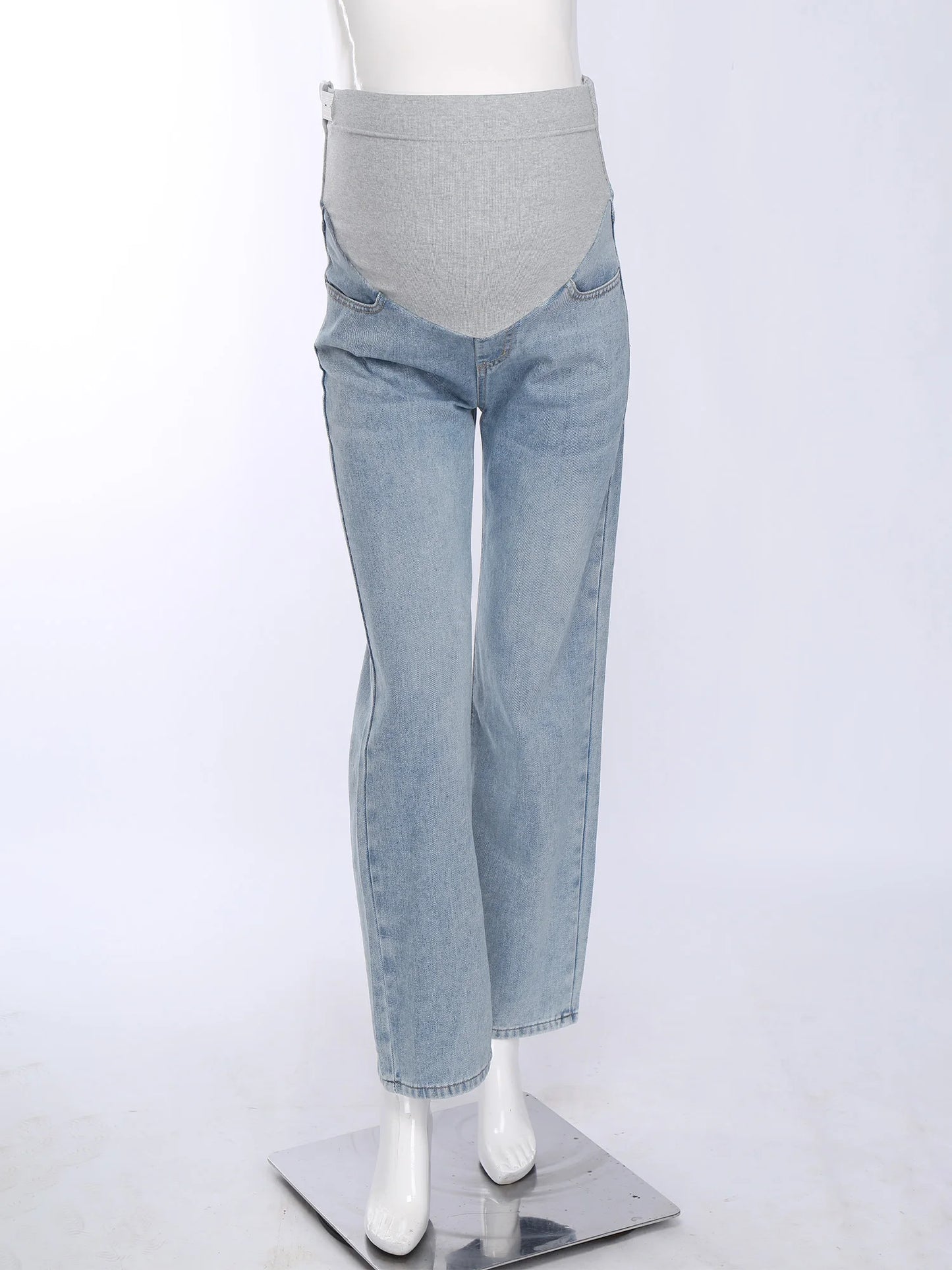 Pregnant Women Fashion Casual Wide-Leg Jeans Adjustable High Waist Belly Support Denim Pants Maternity Clothing for Daily Party