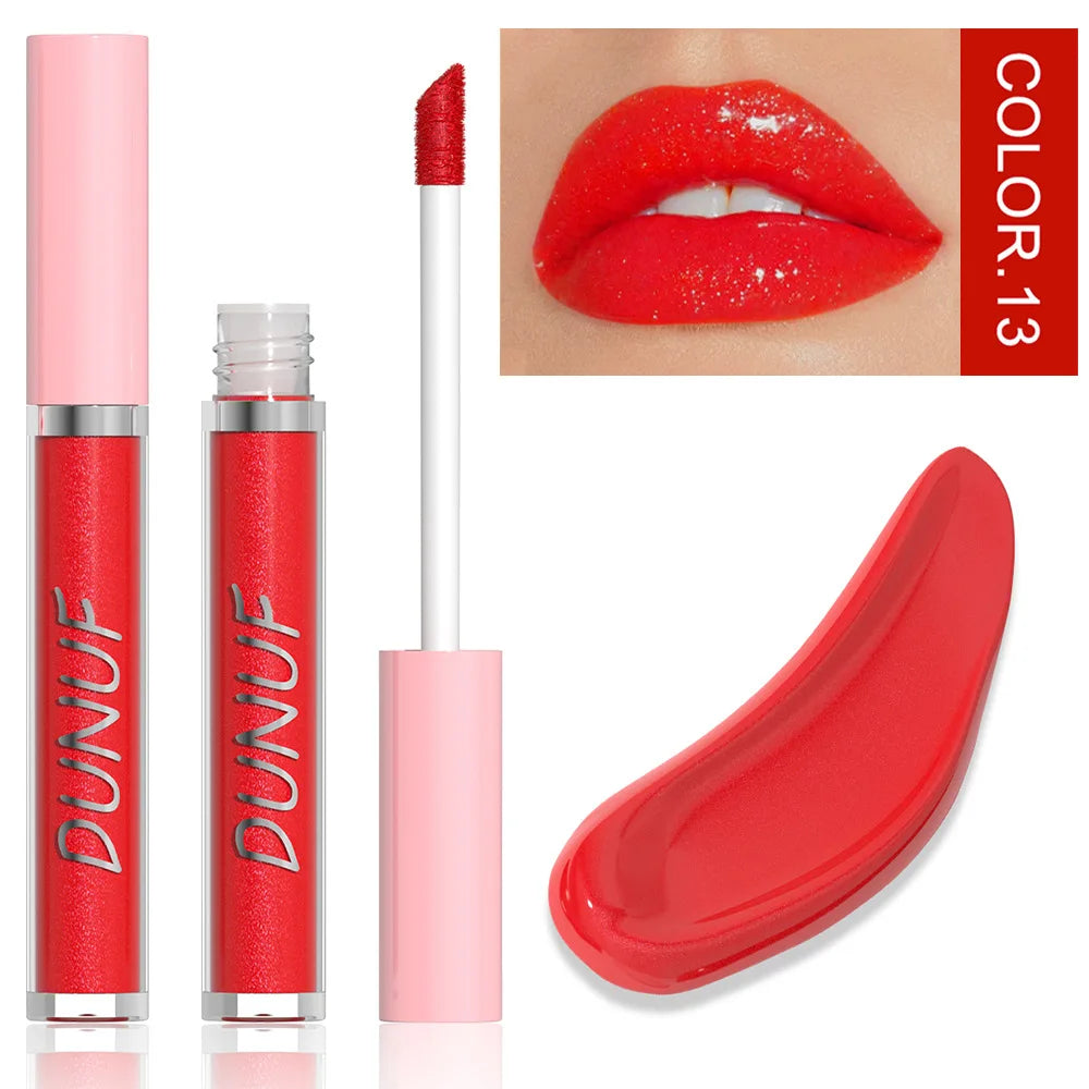 DUNUF High Quality Mirror Gloss Herorange Lipstick Lip Gloss Make-up Lightly Glass Moisturizing Plump Lip stick Lipgloss Gifts
