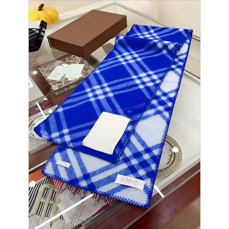 Scarf Shawl Double-Faced Plaid Wool Scarf Neck Warmer Soft Comfortable Fashion Long Scarf for Men and Women