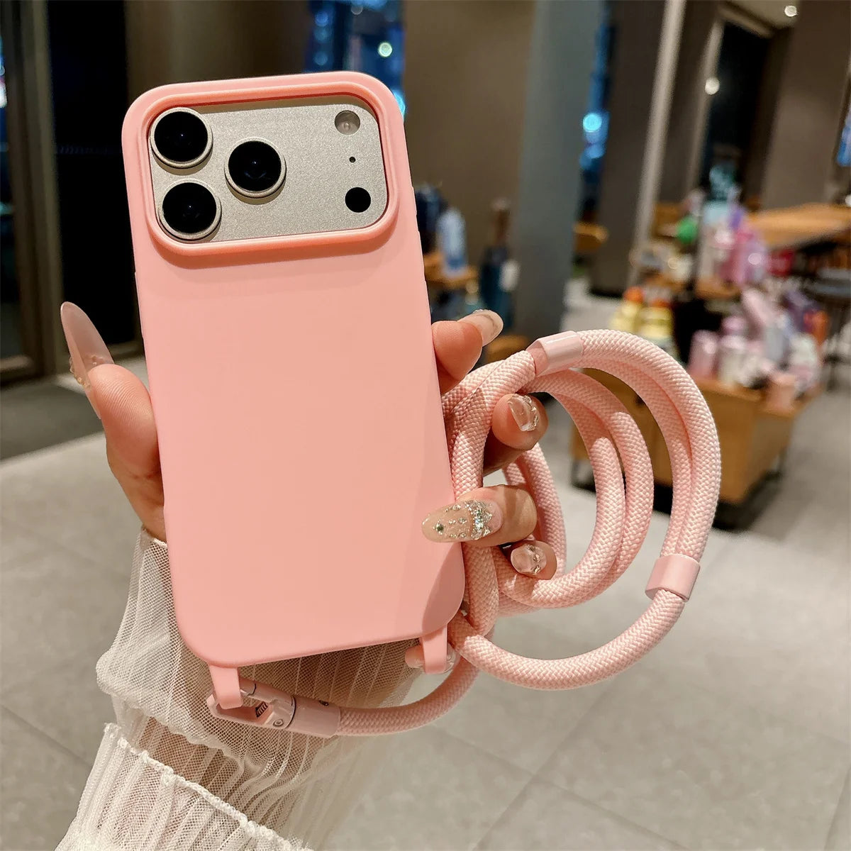 Silicone Phone Case for IPhone 17 Air 16 16E 15 14 Plus 11 13 12 Mini Pro Max Crossbody Lanyard Candy Color Soft TPU Back Cover