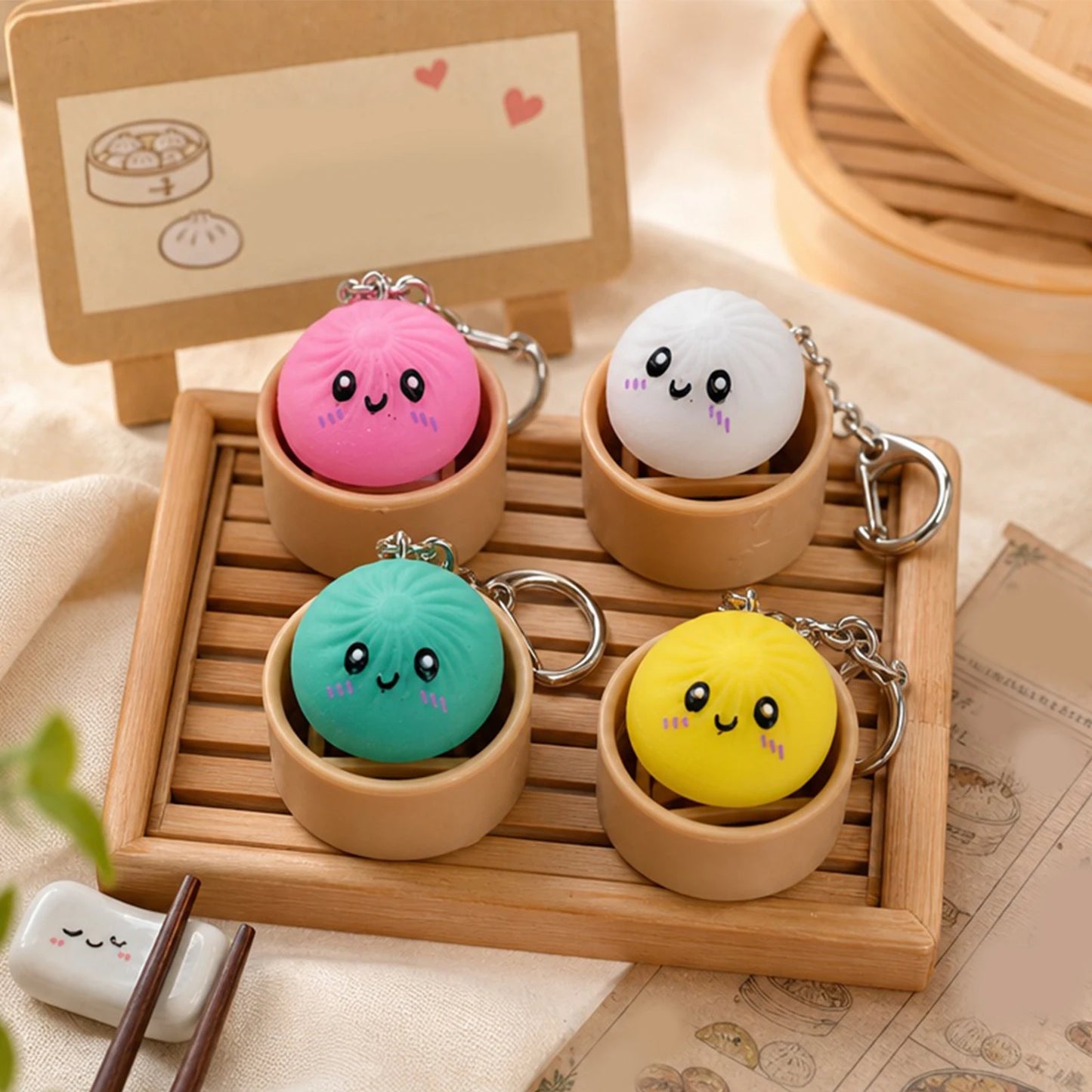 4-12PCS Simulation Dumpling Keyboard Clicker Stress Relief Toy Cute Keychains Decoration Gifts Emotion Fidgets Toy Mini Pendant