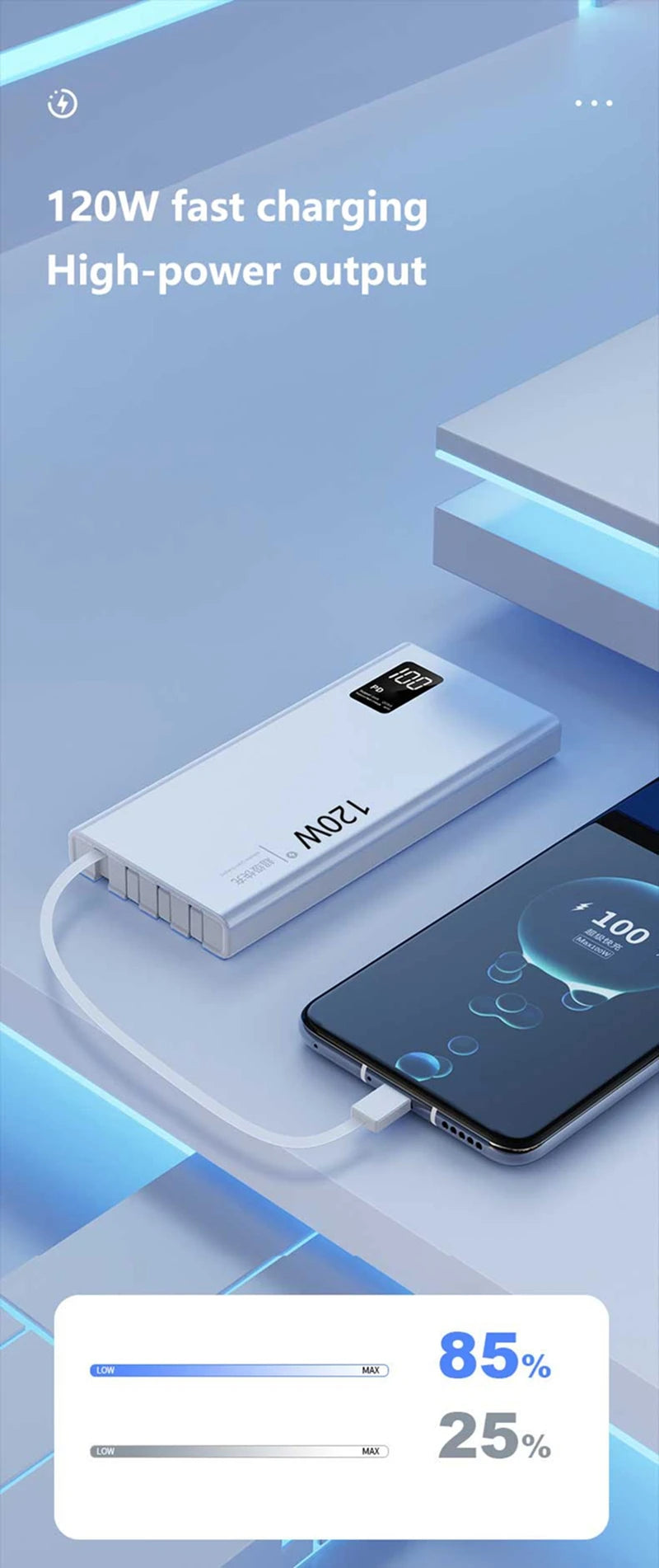 500000mAh Power Bank Built 4 Cables Large Capacity Super Fast Charging Portable External Battery for iPhone Huawei New