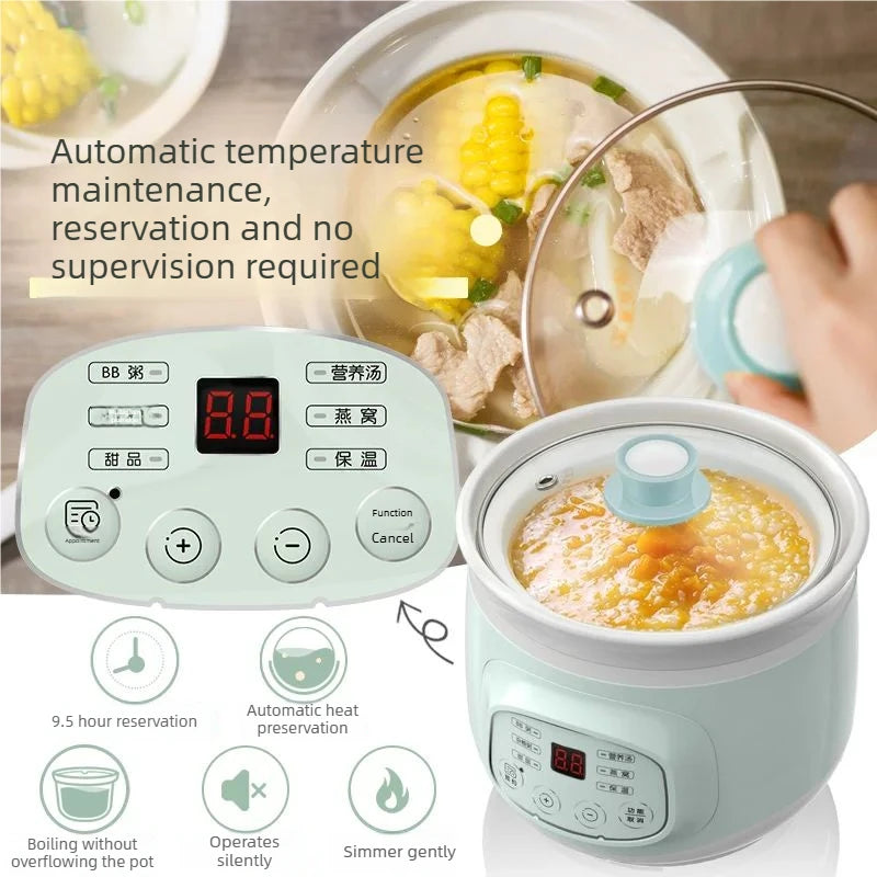 220V 1L Mini Electric Stewing Pot Ceramic Inner Multi Cooker Household Automatic Electric Slow Stewer