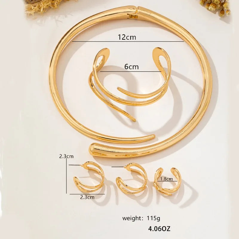 2025 Fashion Jewelry Set - Versatile Elegant Open Collar + Irregular Ring + Earrings + Bracelet M410