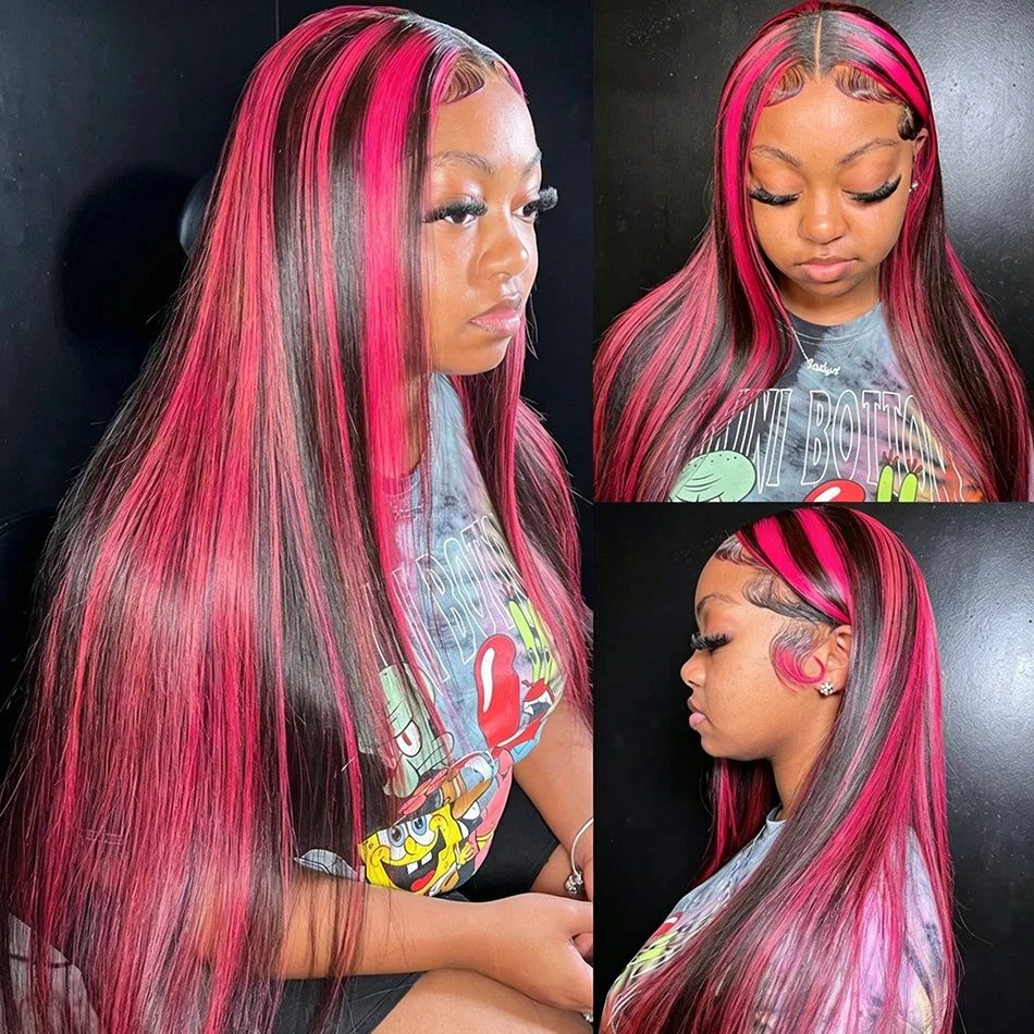 Pink Highlight Colored Human Hair Wigs Woman 13x4 Transparent Lace Front Wig On Clearance Sale Lace Frontal Wig Glueless HD Wigs