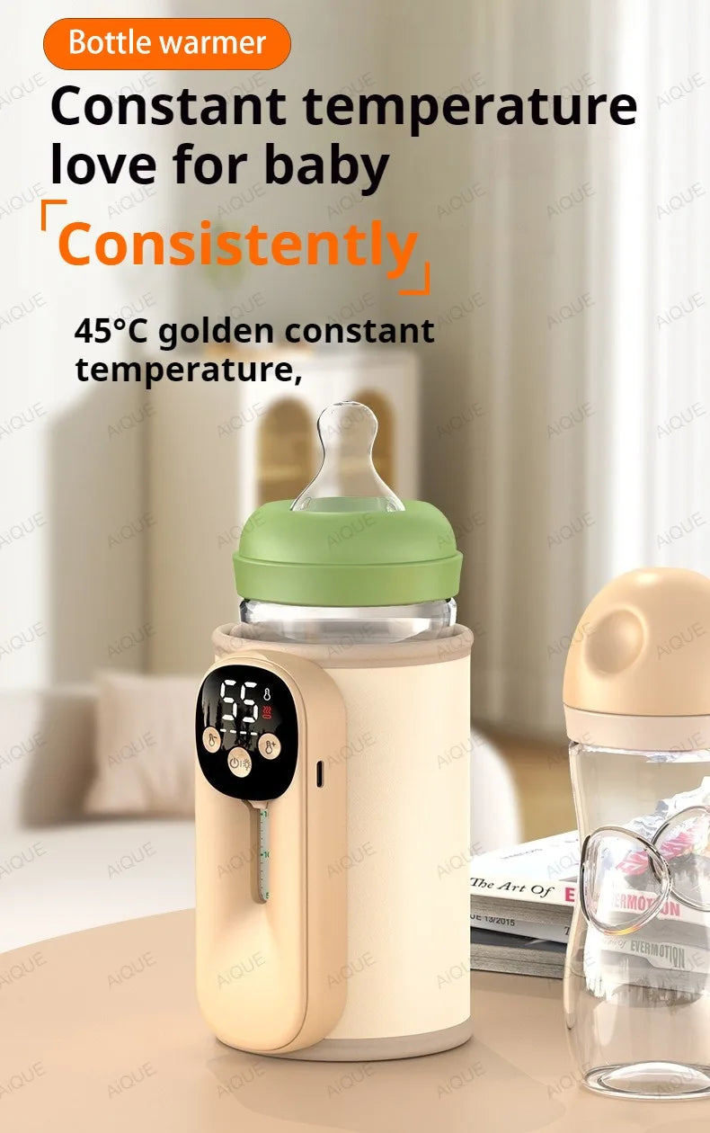 AiQUE 10400mAh Cordless Baby Bottle Warmer Smart Temperature Control USB Fast Charging Outdoor Travel Milk Warmer for Feeding