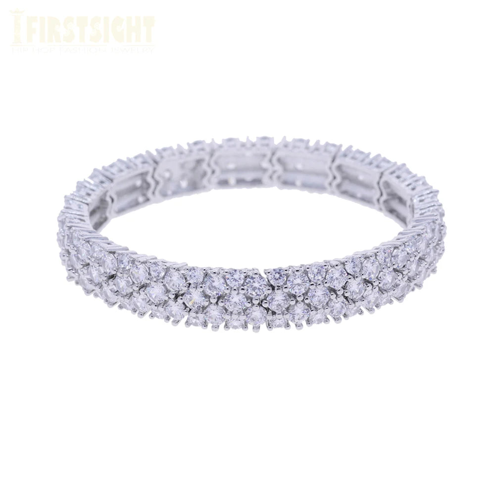 New Iced Out Bling CZ Geometric Stretchy Stretch Double Tennis Chain Bracelet Adjusted Size Bangle For Women Fashion Jewelry