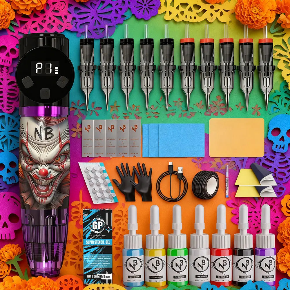 Goldplume Tattoo Kit Purple Tattoo Pen Set Permanent Makeup Tattoo Machine Set Wireless Tattoo Power Supply Set