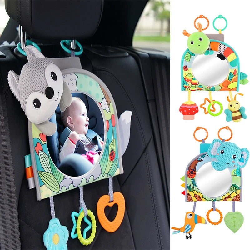 Baby Mirror Car Seat Toys Rear Teether and Crinkle Pape Fun Travel Infant Tummy Time Toys Babies Carseat Toy for Newborns Gifts