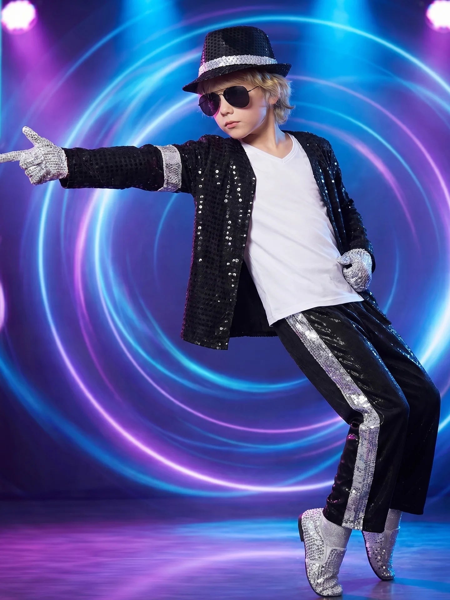 Adult Kid 80s 90s Pop Star Jackson Cosplay Outfit Hip Hop Dance Matching Family Costume for Halloween Carnival Stage Performance