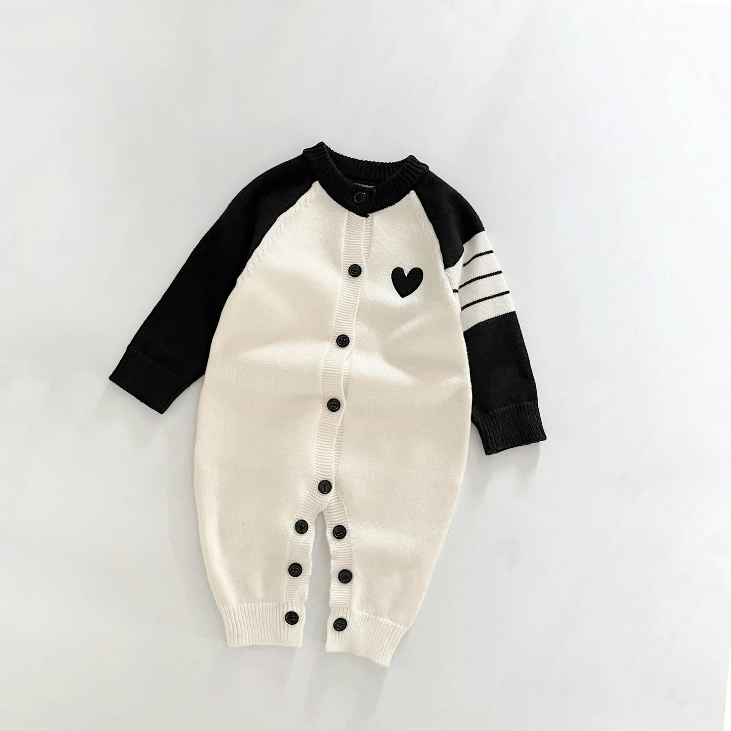 2025 Autumn New Baby Long Sleeve Patchwork Romper Infant Baby Heart Knitted Jumpsuit Cotton Newborn Toddler Casual Clothes 6M-3T