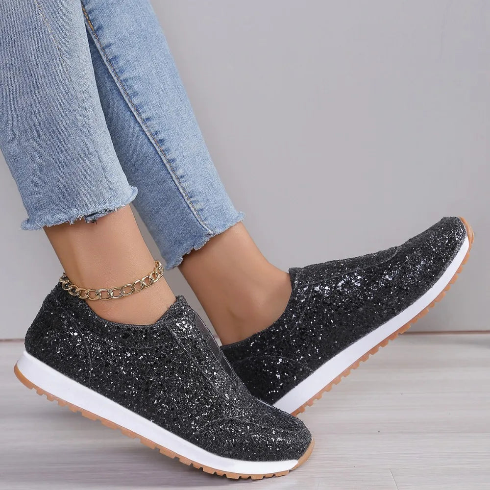2026 Autumn New Fashion Slip-on Low-heeled Women's Sneakers Gold Silver Sport Shoes Ladies Outdoor Casual Walking Shoes