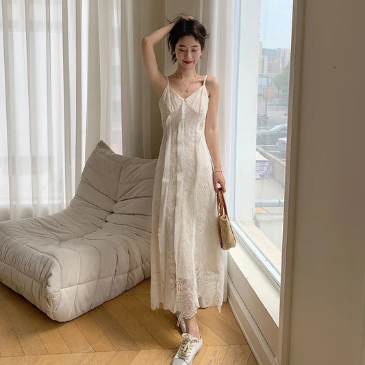 Summer Gothic Lace Dress Sexy Maxi Dress Halter Y2k Vintage Women Dress Elegant Streetwear Fairycore Ladies Dresses