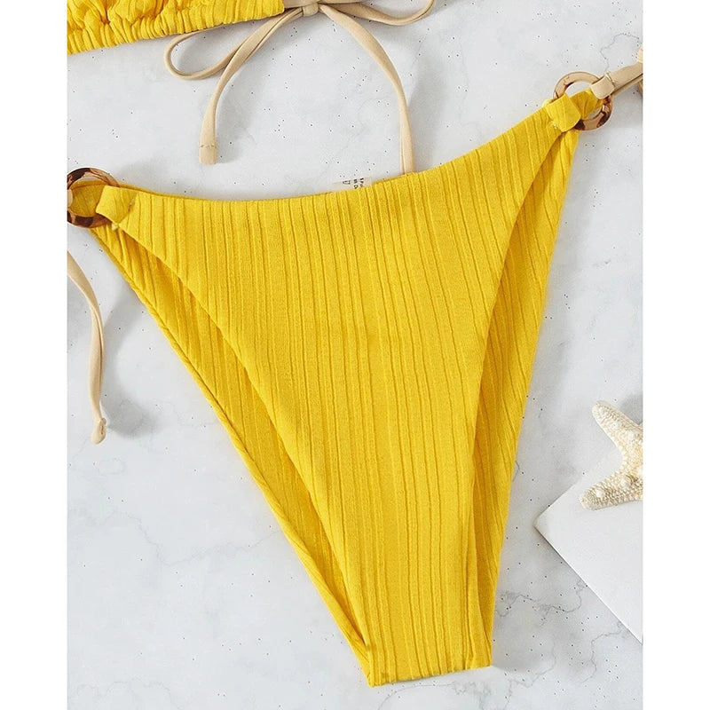 Solid Split Swimsuit Women Two Piece Beachwear Triangle High Cut Thong Bikini Push Up Summer 2026 New Sexy Bandage Bathing Suit