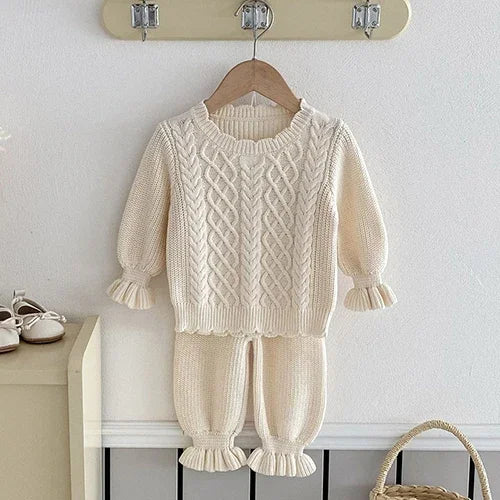 2024 New Autumn Toddler Baby Girl Knitting Clothes Suit Long Sleeved Solid Color Knitted Sweater+Pants Children Clothes Set