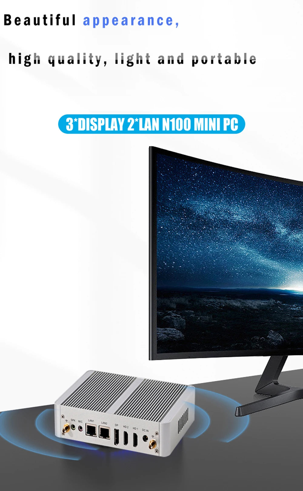 N100 N95 Intel Alder Lake-N Quad Core Fanless Mini PC 3xDisplay 2xHD 1XDP 2xLAN Windows 11 Desktop Office Computer Nuc 16G DDR4
