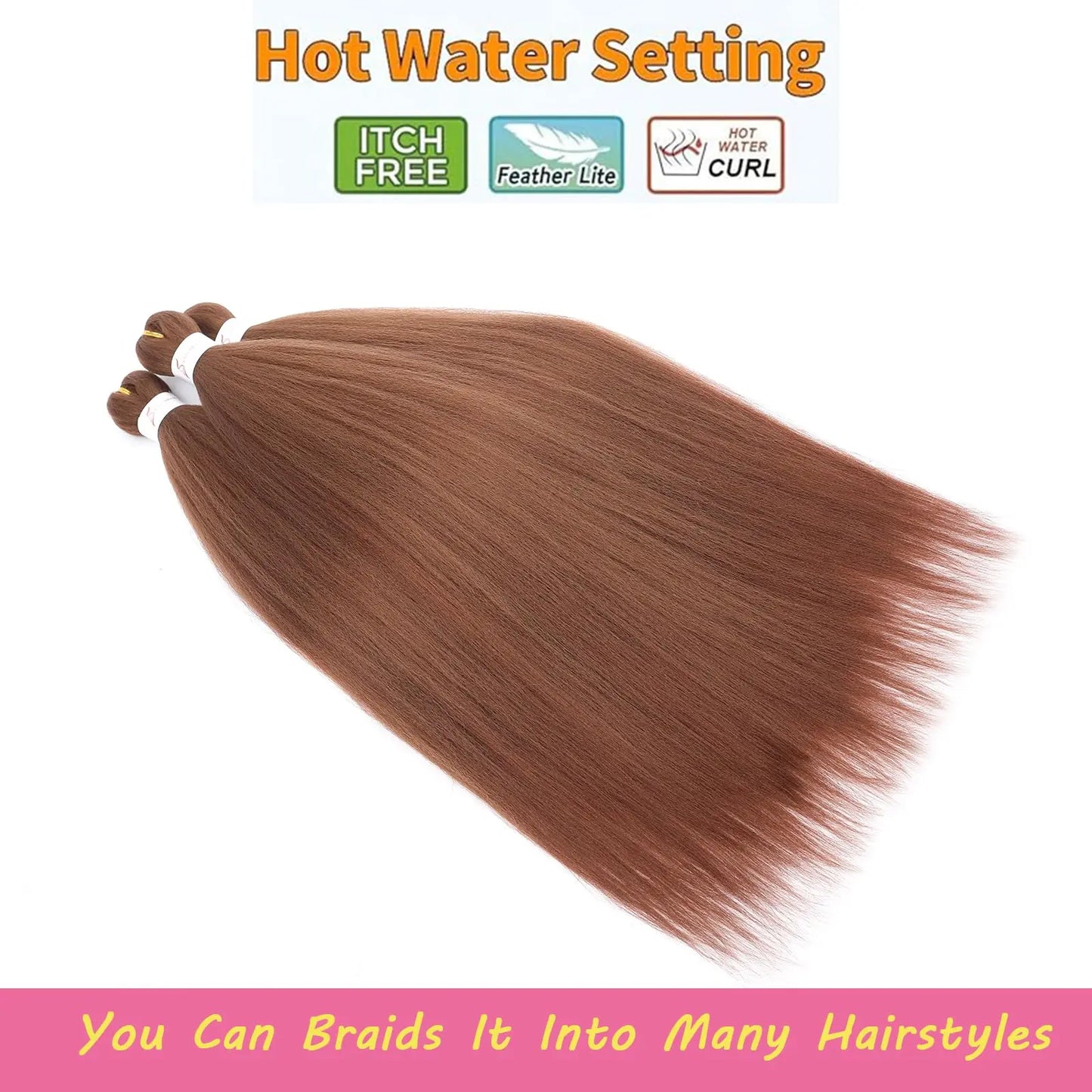 Brown Braiding Hair Pre 3 Packs Pre stretched Braiding Hair Yaki Texture Synthetic Hair Extension Itch Free Hot Water Setting