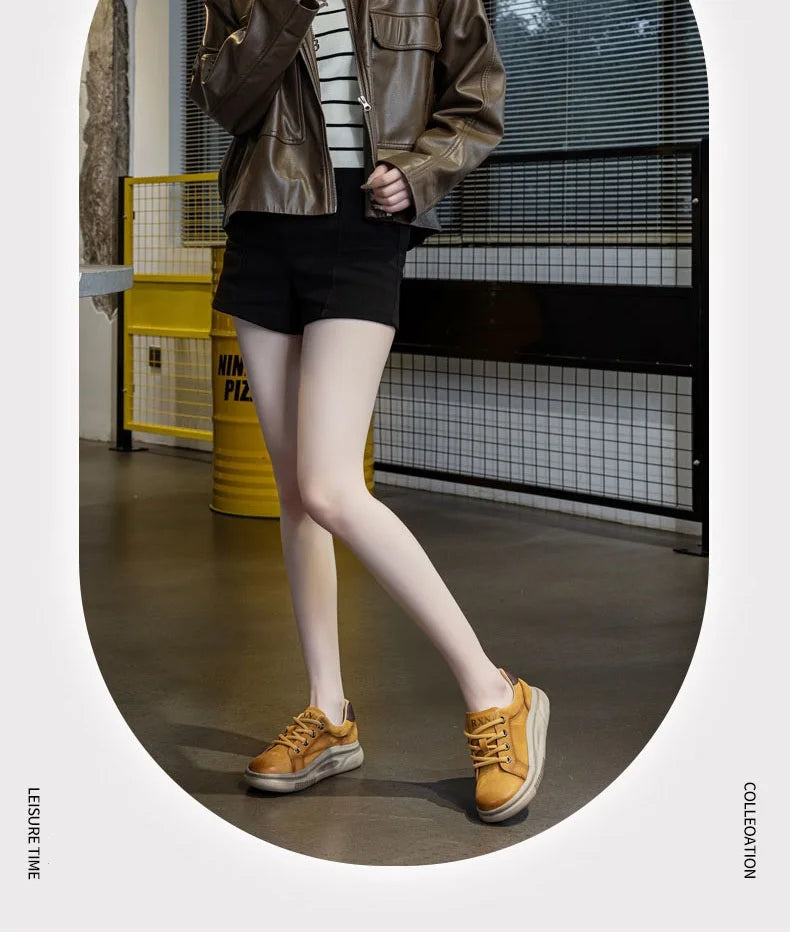 DRKANOL Spring Genuine Leather Casual Sneakers Women Thick Bottom Platform Lightweight Single Shoes Ladies Wedges Heel Shoes