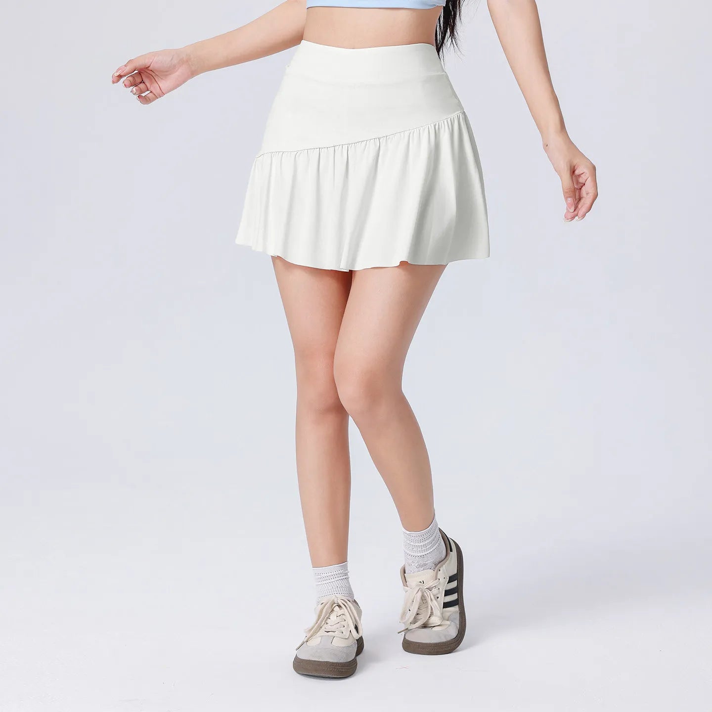 Women High Waist Asymmetrical Tennis Skirt Built-in Shorts Quick Dry Breathable Workout Running Sports Mini Skort