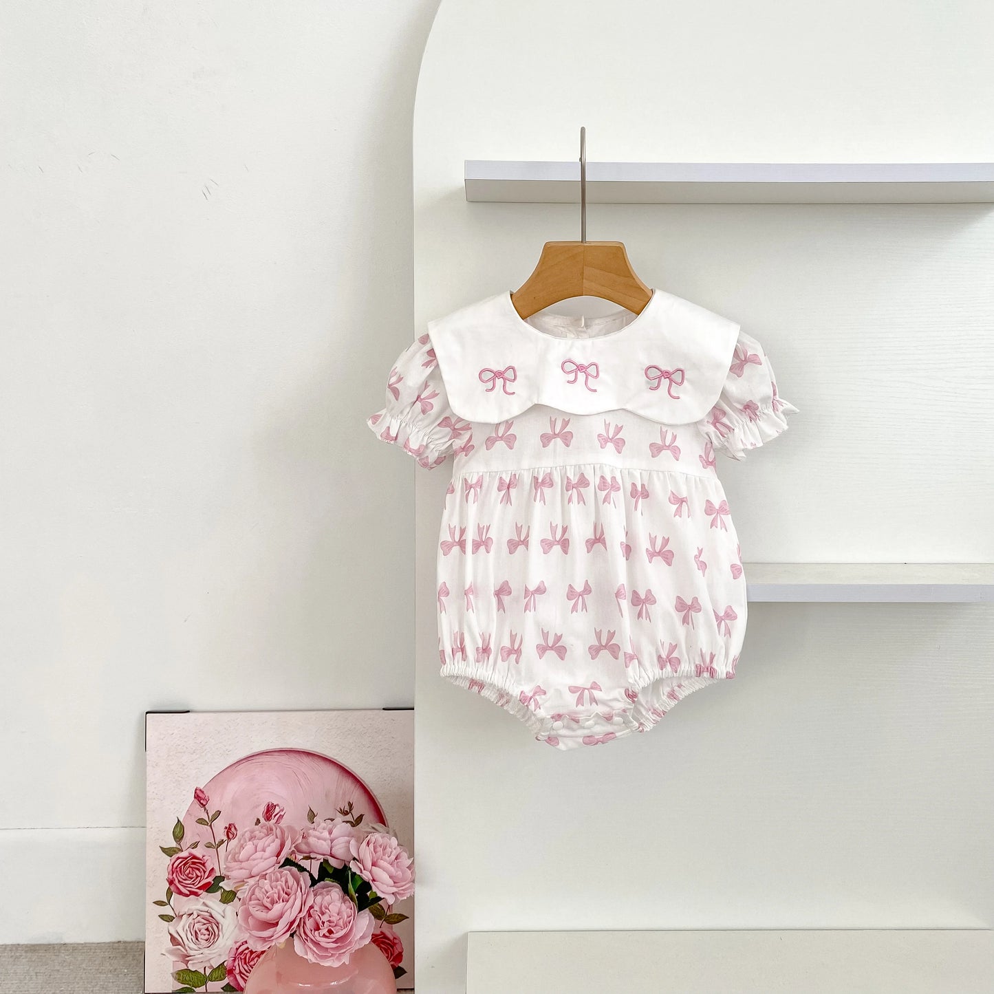 Summer Cotton Baby Bodysuit Newborn Clothing Pink Princess Baby Girls Princess Bodysuit Embroidered Bow Infant Girls Bodysuits