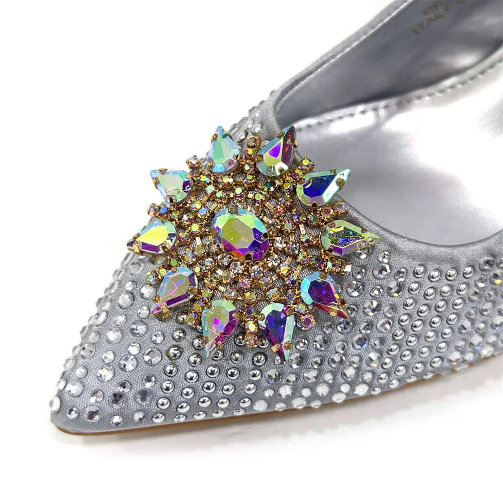 2024 New Designer Specials Italian Women Heels Shoes and Bag Set Royal Purple Color Comfortable With Rhinestone for Party