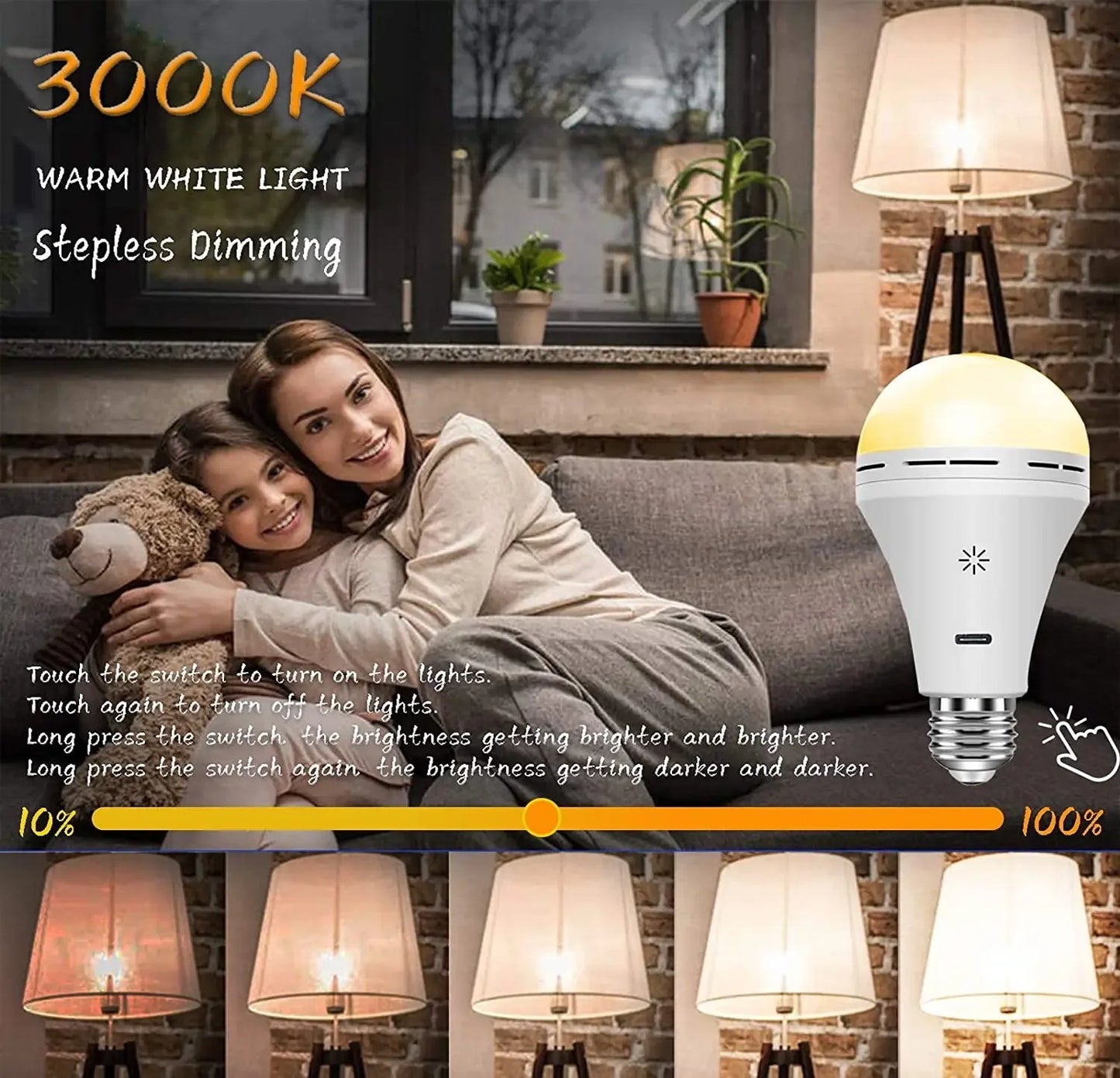 Rechargeable 2600mAh Light Bulb with Large Battery Backup – Perfect as Emergency Lights for Home Hurricane Preparedness&Outages