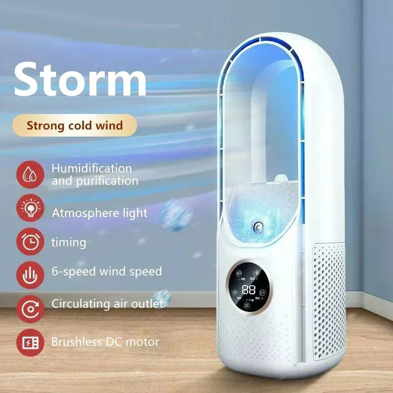 Leafless Fan Portable Air Conditioner LED Display Desktop Fanless Blade Cooler Cooling Fan Tower Air Cooler for Office Bedroom