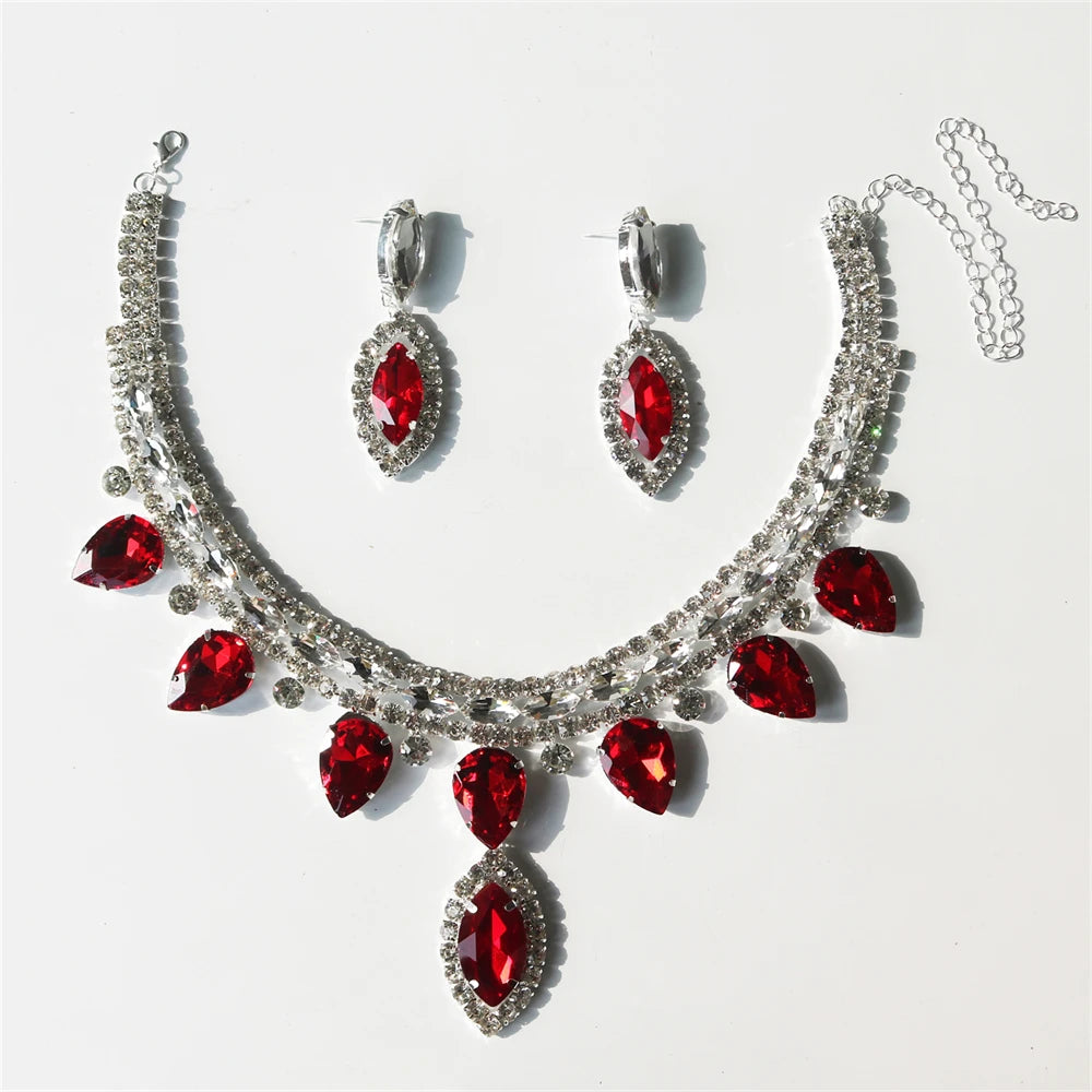 1Set Elegant Crystal Necklace and Earrings Fashion Statement Jewelry Set Bride Wedding Jewelry Suitable for Various Occasions