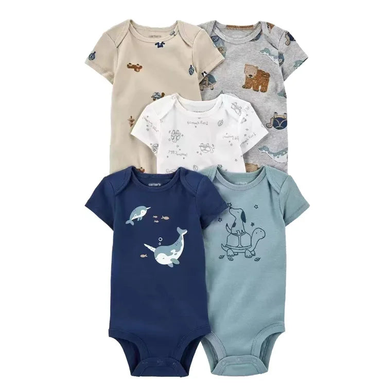 LIEMEI (Baby 0-24M)5 pcs Baby New  Romper Summer Onesie Pajama Cotton Boy Girl Clothes Newborn Zipper Footies Jumpsuit Short-Sle