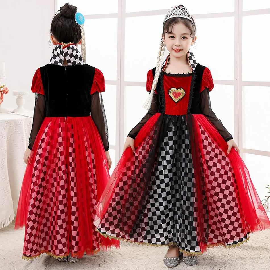 Halloween Red Queen Costume For Girl Alice Movie Cosplay Dress Girls Witch Dress Masquerade Orgy Party Clothes