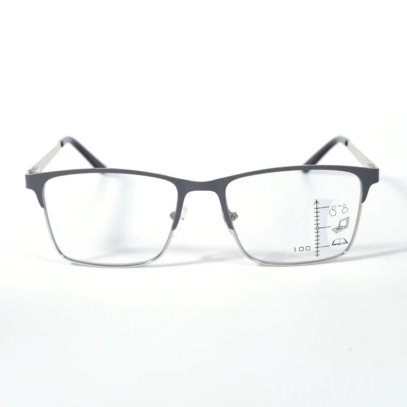 Double Color High Quality Multifocal Reading Glasses Men Women Stainless Steel Frame, Progressive Lens For Blue Light Blocking+1
