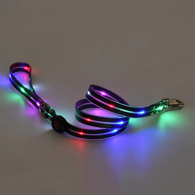 Pet Light-up Collar Leash LED Flashing Collar USB Charging Dog Walking Pulling Belt Adjustable Dog Collar Anti-Lost Pet Supplies