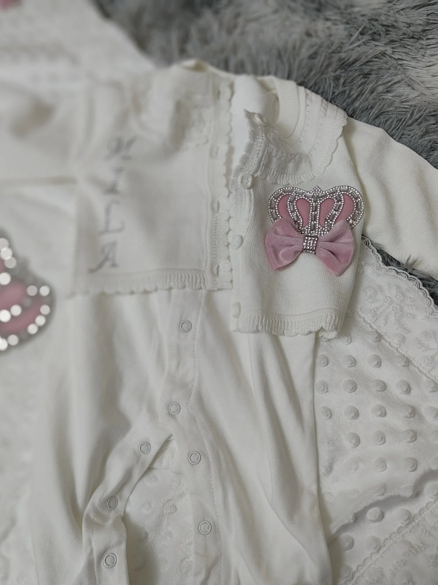 5pcs Newborn Baby Embroidery Lace Romper Outfit Clothing Cotton Infant Wrapped Baby Products Pants Mittens Receiving Blanket