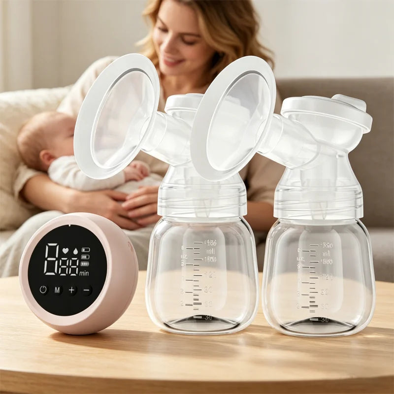 Portable USB Double Electric Breast Pump BPA Free 3 Modes 9 Suction Levels LED Display for Nursing Moms Easy Baby Feeding Gifts