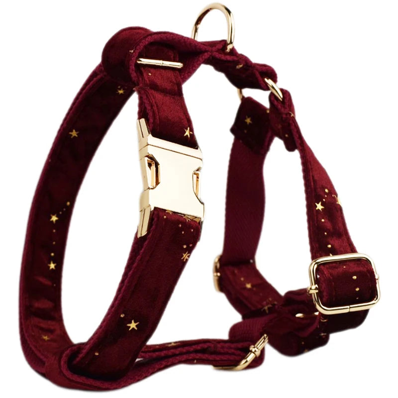 Luxury Fashion Pet Accessories Custom Design Logo Black Bottom Flower Sublimation Dog Collar Leashes Harness Bow Set Star02