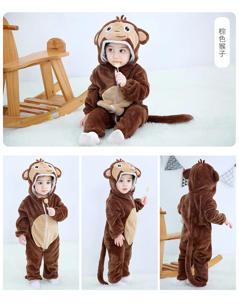 Autumn Winter Cartoon Style Winter Long Sleeve Baby Boys Girls Rompers Toddler Kids Playsuit Jumpsuits Baby Clothes Child Onesie