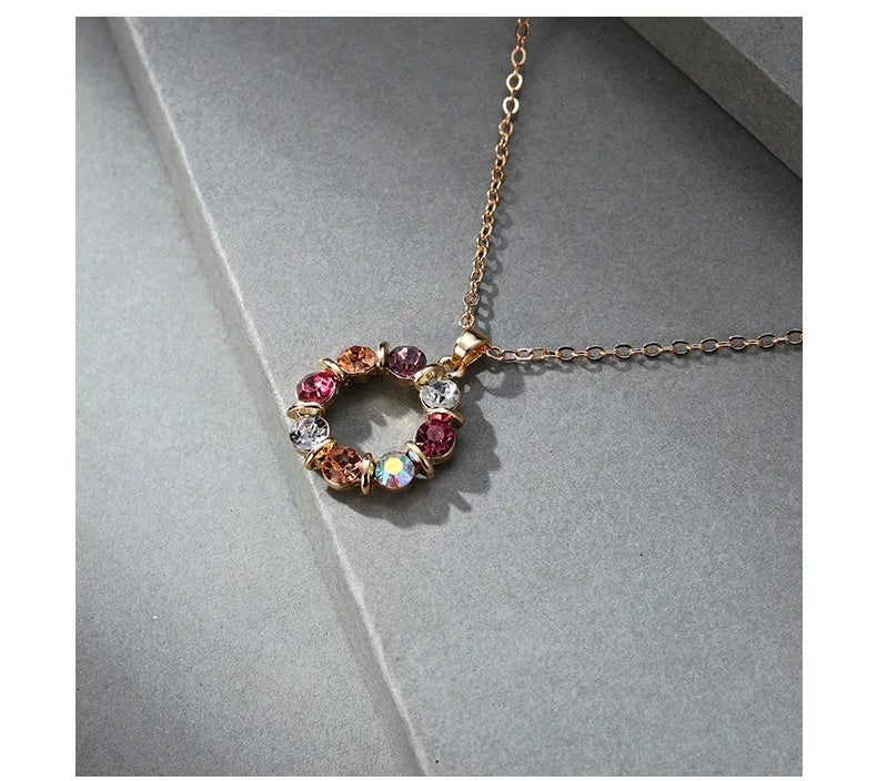 Multicolor Zircon Jewelry Set Elegant Necklace and Earrings for Women Minimalist Luxury Gifts Set with Sparkling Gemstones