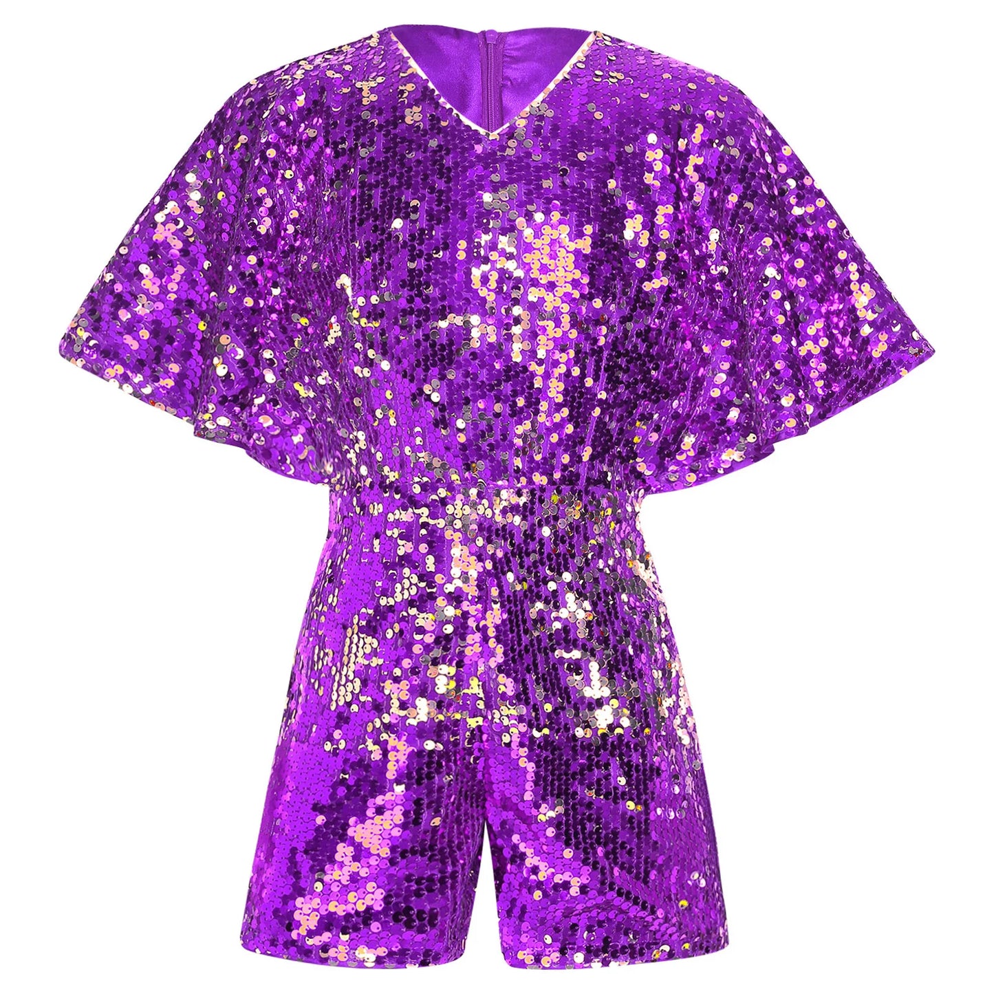 Kids Girls Shorty Unitard Sleeveless Sequin Rompers Leotard Bodysuit Performance Children Jazz Modern Dance Party Tap Costumes