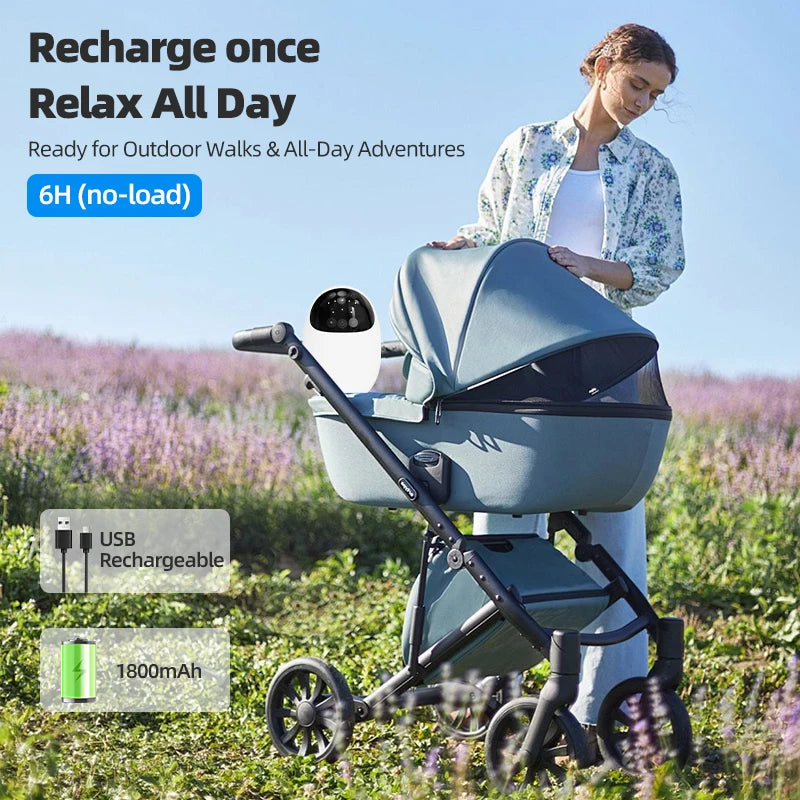 Baby Stroller Rocker Rechargeable 1800mAh Battery With White Noise Soothing Sounds LED Breathing Light 3 Timer Mode