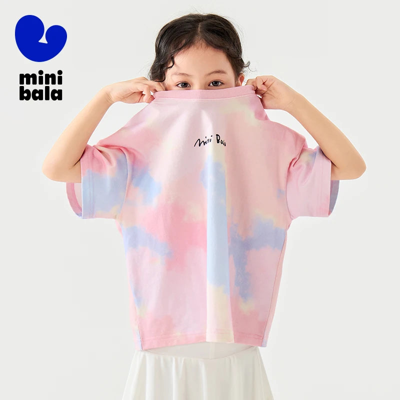 Mini Bala Short Sleeve T - Shirt Boys and Girls Baby Summer Clothes Breathable Pure Cotton Soft Cool Tie - dyed Kids Top