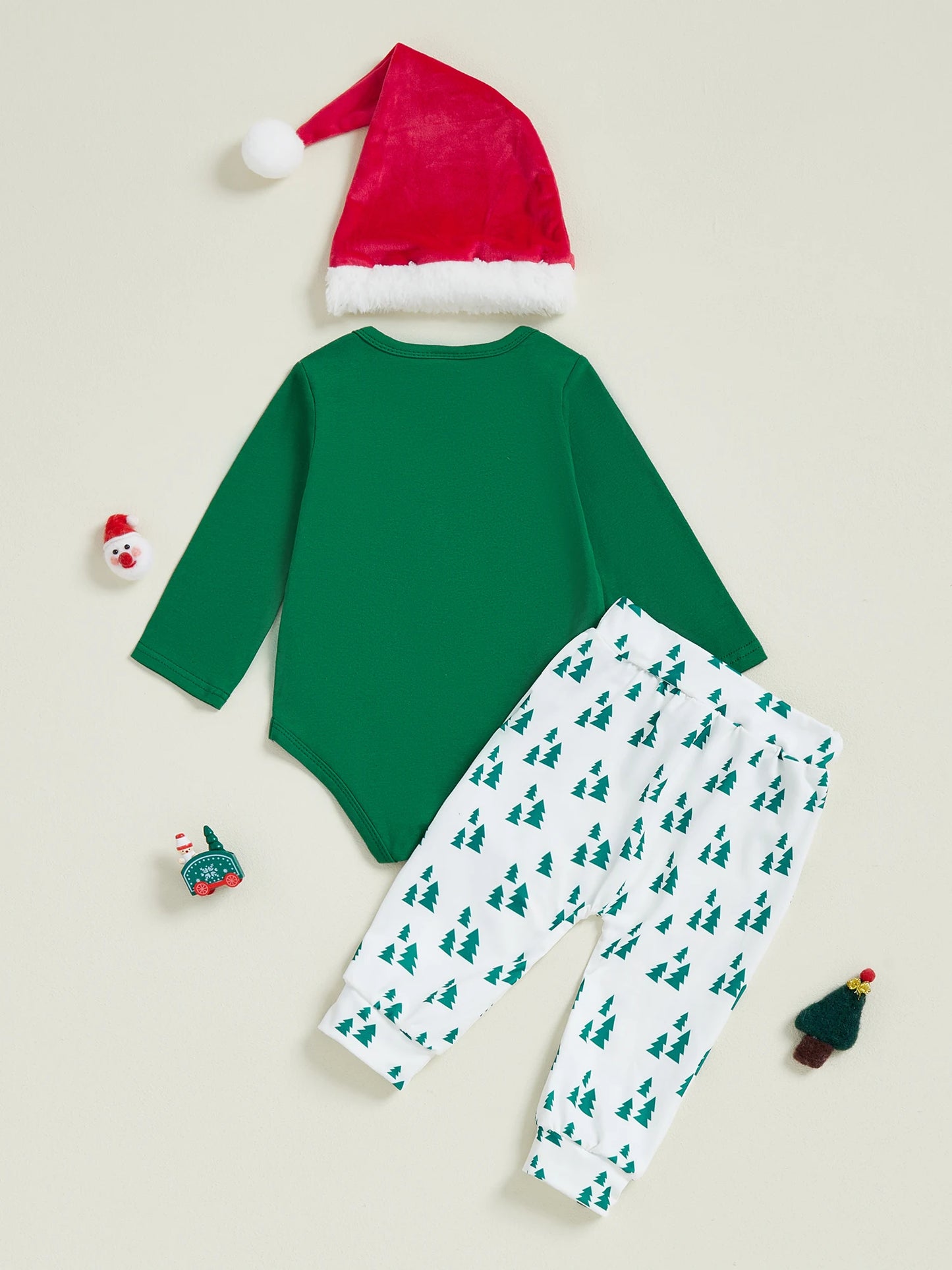 Baby Boy First Christmas Outfit Long Sleeve Truck Tree Print Romper Jogger Pants Hat Newborn Fall Winter Clothes Set